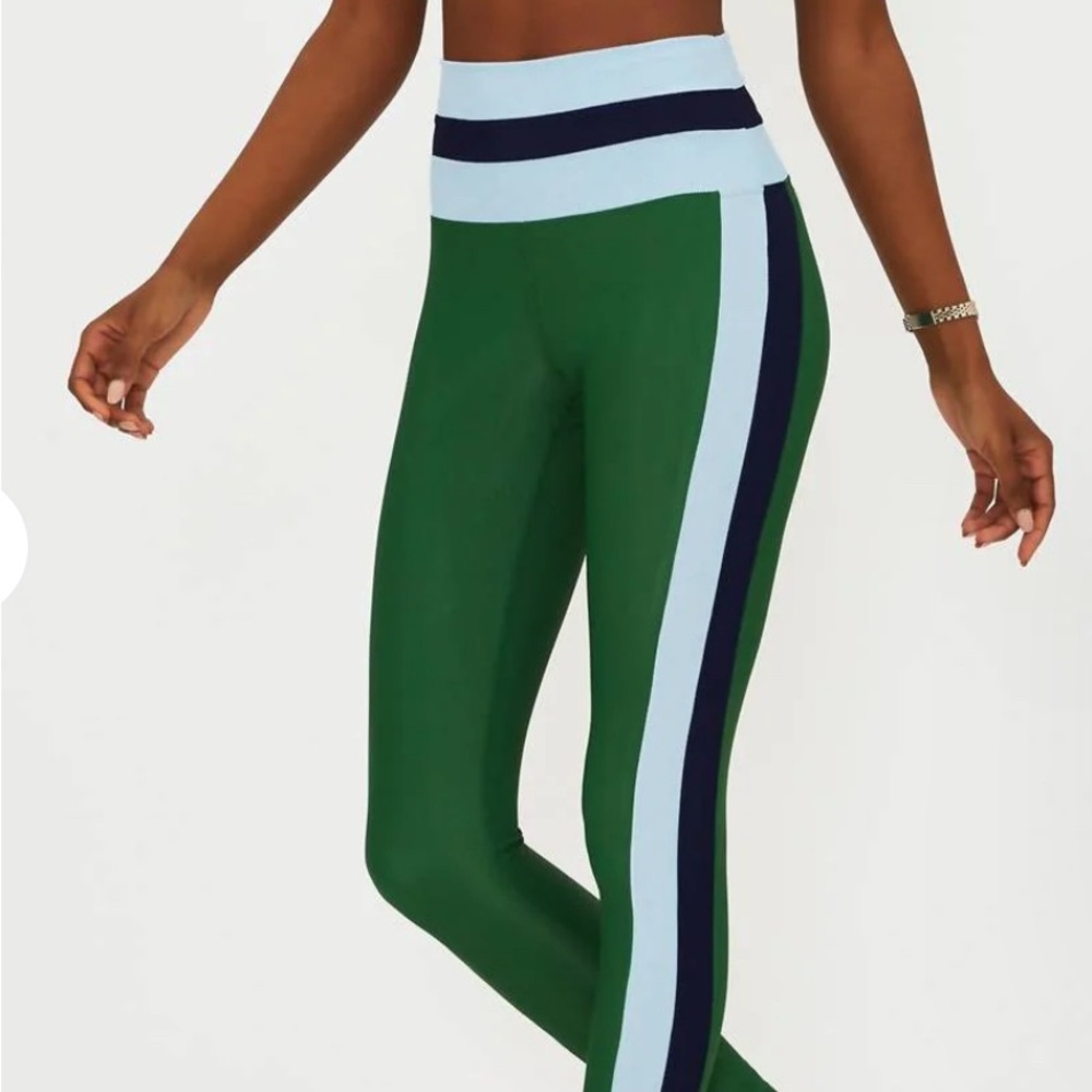Beach Riot Green and Navy Striped Leggings